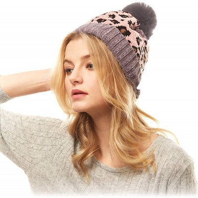 Skullies & Beanies Women Fashion Winter Fall Soft Knitted Multi Color Animal Print Cat Ear Beanie Hats - CQ18YL6AEMN $8.62