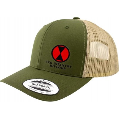 Baseball Caps Army 7th Infantry Division Full Color Trucker Hat - Green/Khaki - CZ18RNZ4GY6 $20.62