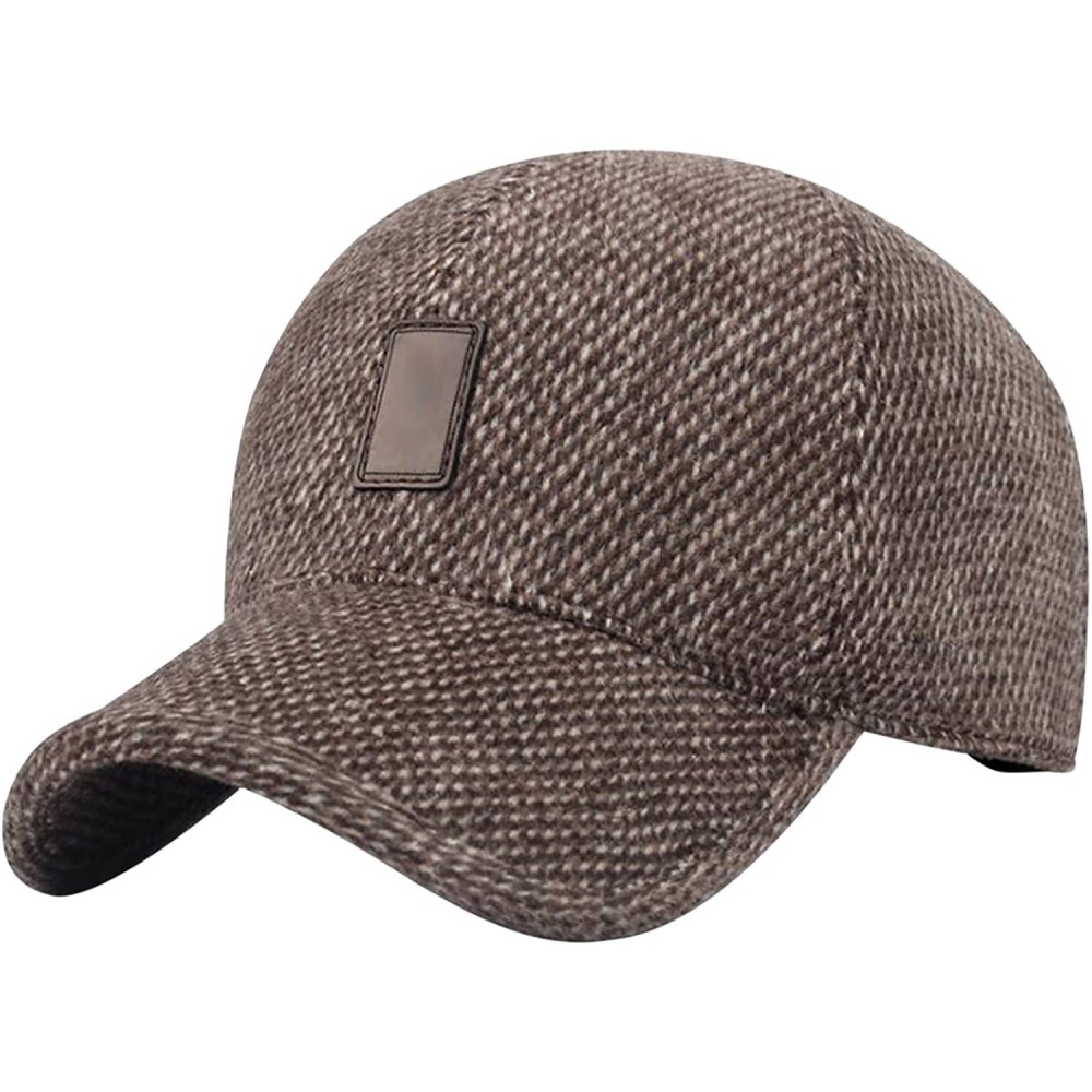 Skullies & Beanies Men's Warm Wool Woolen Tweed Peaked Baseball Caps Hat with Fold Earmuffs Warmer - Coffee - CV1802CI4KY $9.01