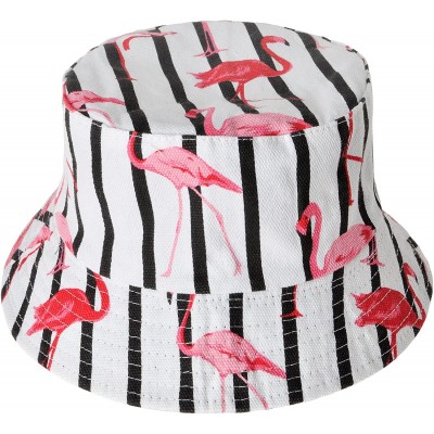 Bucket Hats Unisex Cute Unique Print Travel Bucket Hat Summer Fisherman Cap - Flamingos stripe white - C718E23A44Z $16.31