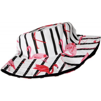 Bucket Hats Unisex Cute Unique Print Travel Bucket Hat Summer Fisherman Cap - Flamingos stripe white - C718E23A44Z $16.31