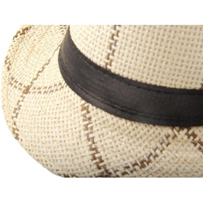 Sun Hats Men's Plaid Straw Beach Sun Fedora Panama hats Beige - CC11ZPO0I2X $13.04