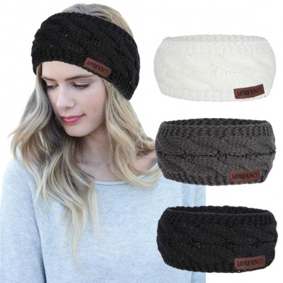 Cold Weather Headbands Women Headbands 3 Pcs Knit Headband Twist Headband Crochet Winter Cable Ear Warmer (Black & White & Da...