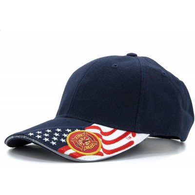 Baseball Caps Embroidered Fire Department Baseball Cap- Embroidered USA Flag 100% Cotton Basball Hat - Navy Blue - CF11AR30V1...