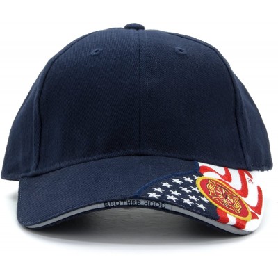 Baseball Caps Embroidered Fire Department Baseball Cap- Embroidered USA Flag 100% Cotton Basball Hat - Navy Blue - CF11AR30V1...