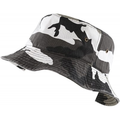 Bucket Hats Unisex 100% Cotton Packable Summer Travel Bucket Beach Sun Hat - City Camouflage - CF125W1EVKN $9.74