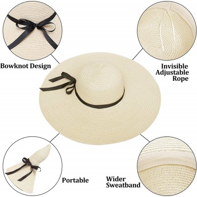 Sun Hats Womens Straw Hat Wide Brim Floppy Beach Cap Adjustable Sun Hat for Women UPF 50+ - Bowknot&light Khaki - CP1947L6MDT...