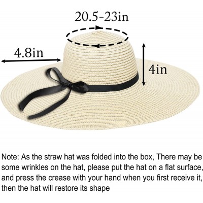 Sun Hats Womens Straw Hat Wide Brim Floppy Beach Cap Adjustable Sun Hat for Women UPF 50+ - Bowknot&light Khaki - CP1947L6MDT...
