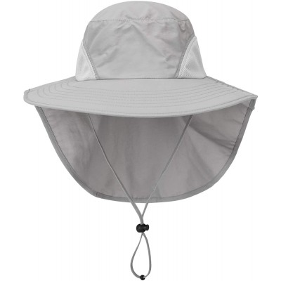 Sun Hats Outdoor Large Brim Fishing Hat with Neck Cover UPF 50+ Mesh Sun Hats - Light Grey - C818QCCYY3X $13.72