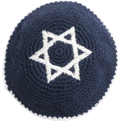 Skullies & Beanies Star of David Jewish KippahHatFor Men & Kids with Clip Beautifully Knitted - Dark Blue & White - CS1880CIE...