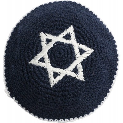 Skullies & Beanies Star of David Jewish KippahHatFor Men & Kids with Clip Beautifully Knitted - Dark Blue & White - CS1880CIE...