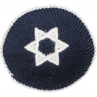 Skullies & Beanies Star of David Jewish KippahHatFor Men & Kids with Clip Beautifully Knitted - Dark Blue & White - CS1880CIE...