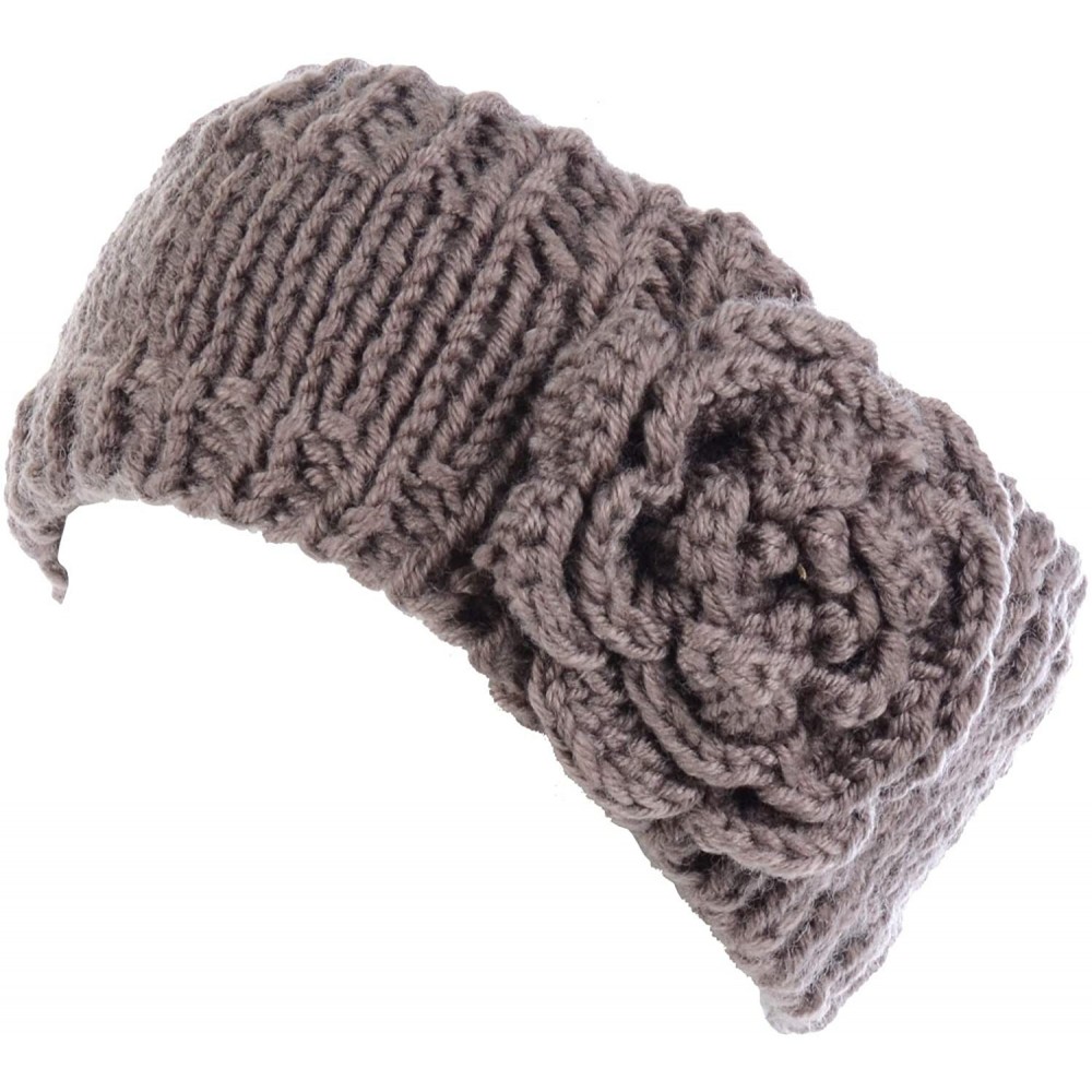 Cold Weather Headbands Womens Winter Chic Turban Bowknot/Floral Crochet Knit Headband Ear Warmer - Knit Floral Dk.beige - C31...