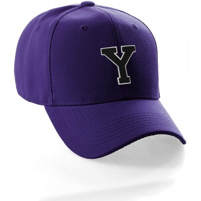 Baseball Caps Classic Baseball Hat Custom A to Z Initial Team Letter- Purple Cap White Black - Letter Y - CE18NXUKNK7 $8.81