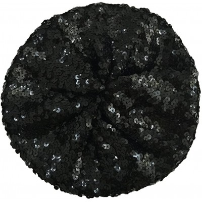 Berets Sparkle Sequine Adjustable Beanie Beret Hat Performance Cap - Black - CZ11XEUNAN3 $11.89