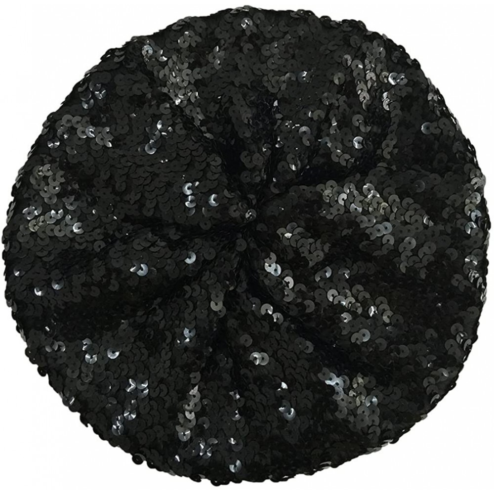 Berets Sparkle Sequine Adjustable Beanie Beret Hat Performance Cap - Black - CZ11XEUNAN3 $11.89