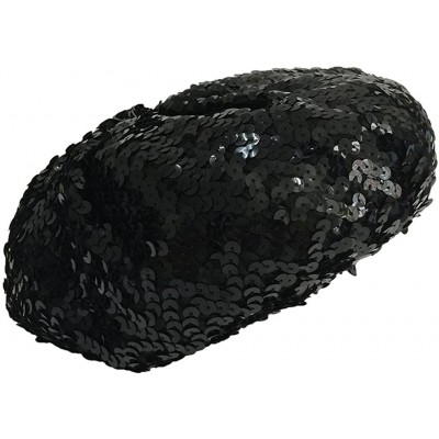 Berets Sparkle Sequine Adjustable Beanie Beret Hat Performance Cap - Black - CZ11XEUNAN3 $11.89