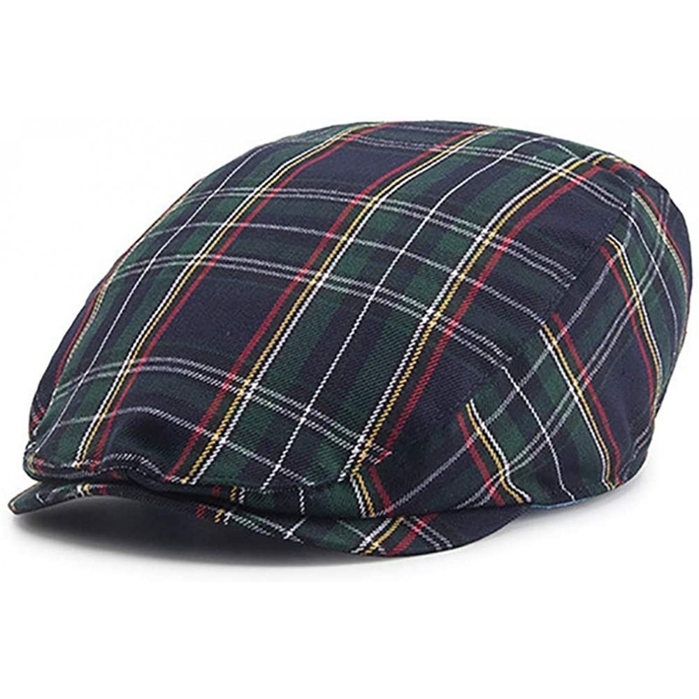 Newsboy Caps Newsboy Cap Beret Men Women Flat Caps Cotton Plaid Hat Outdoors - Blue - CD1870KM6AK $17.22