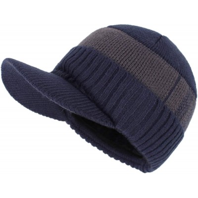 Skullies & Beanies Men's Winter Warm Thick Knit Beanie Hat with Visor - D-navy - C518AHGTSYU $12.44