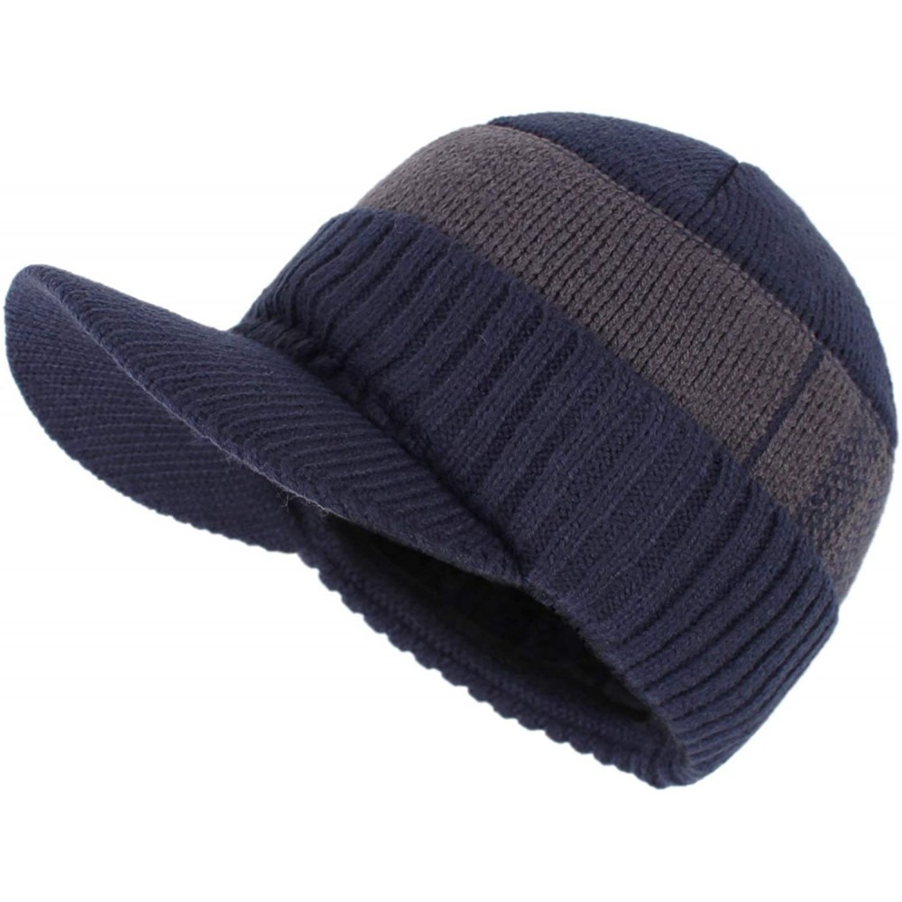 Skullies & Beanies Men's Winter Warm Thick Knit Beanie Hat with Visor - D-navy - C518AHGTSYU $12.44