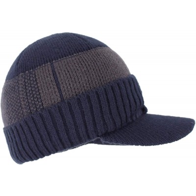 Skullies & Beanies Men's Winter Warm Thick Knit Beanie Hat with Visor - D-navy - C518AHGTSYU $12.44