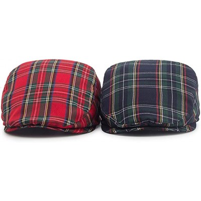 Newsboy Caps Newsboy Cap Beret Men Women Flat Caps Cotton Plaid Hat Outdoors - Blue - CD1870KM6AK $17.22