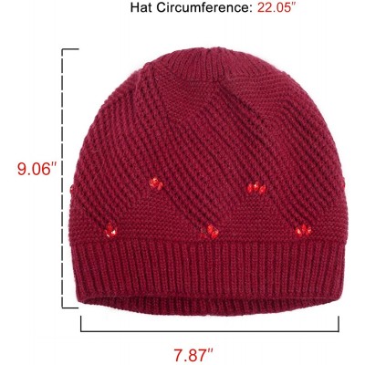 Skullies & Beanies Women's Angora Beanie Hat Rhinestone Square Double Bow Dual Layer - Beaded - Red - CN12O53KTVM $22.96