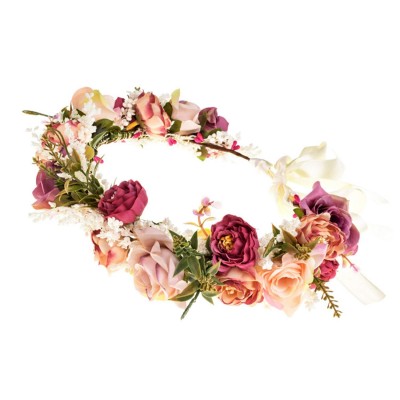 Headbands Girls Wedding Flower Crown Headband for Women Floral Wreath Garland Headpiece with Ribbon Party - Colore - CQ18Y4SU...