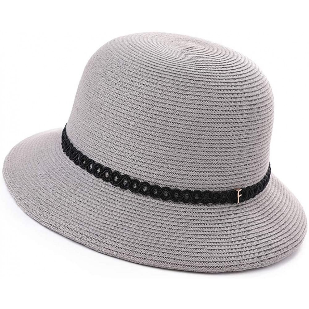 Sun Hats Womens Summer Sun Beach Straw Hats UPF Protective Panama Fedora Outdoor Patio - 00010_gray - CL18TRUXZH3 $21.13