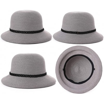 Sun Hats Womens Summer Sun Beach Straw Hats UPF Protective Panama Fedora Outdoor Patio - 00010_gray - CL18TRUXZH3 $21.13