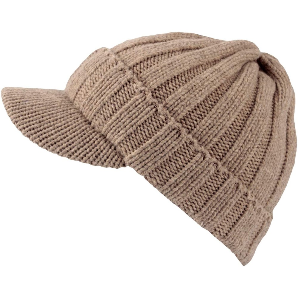 Skullies & Beanies Winter Ribbed Visor Knit Beanie Hat Warm Skully Baseball Cap SLQ1231 - Beige - CN18ZA47DTQ $26.24