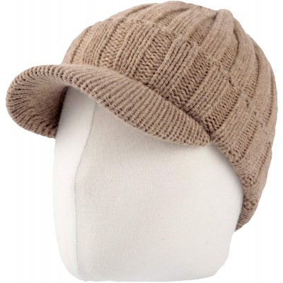 Skullies & Beanies Winter Ribbed Visor Knit Beanie Hat Warm Skully Baseball Cap SLQ1231 - Beige - CN18ZA47DTQ $26.24