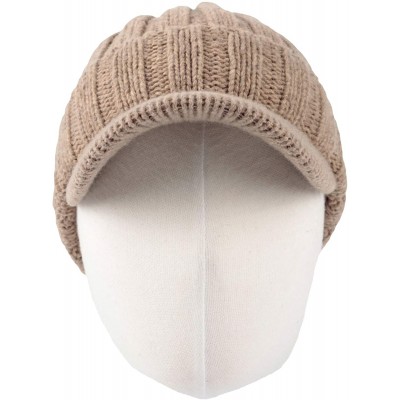 Skullies & Beanies Winter Ribbed Visor Knit Beanie Hat Warm Skully Baseball Cap SLQ1231 - Beige - CN18ZA47DTQ $26.24