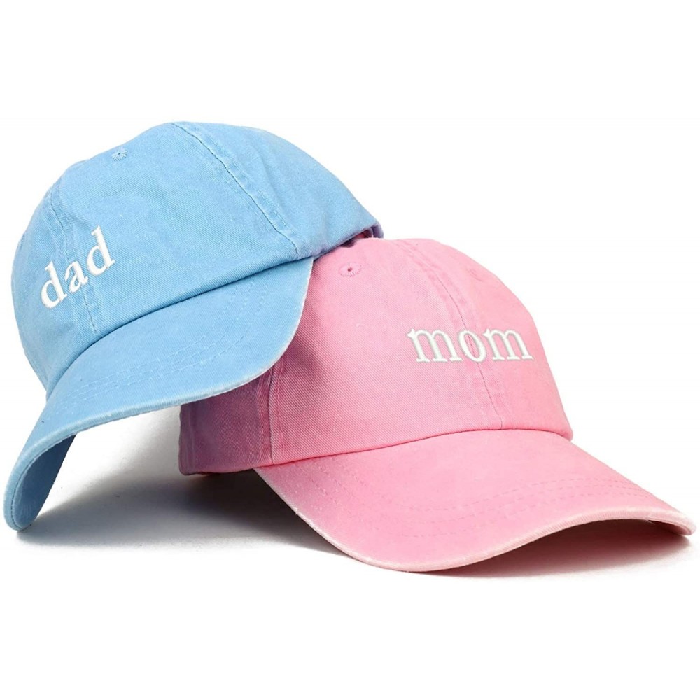 Baseball Caps Mom and Dad Pigment Dyed Couple 2 Pc Cap Set - Pink Light Blue - CB18I6WZOHL $38.68