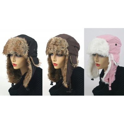Bomber Hats 3 Pcs Women's Trapper Winter Ear Flap Hat P136 - S8-black-brown-pink - CK11BFF23J7 $59.21