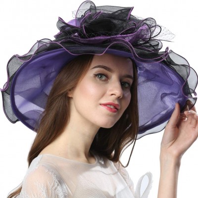 Sun Hats Women Dress Fantastic Fancy Feather Veil Floral Brim Hat Kentucky Derby Church Wedding Tea Party Cap - CW17YWUTA2A $...