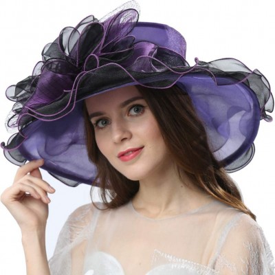 Sun Hats Women Dress Fantastic Fancy Feather Veil Floral Brim Hat Kentucky Derby Church Wedding Tea Party Cap - CW17YWUTA2A $...