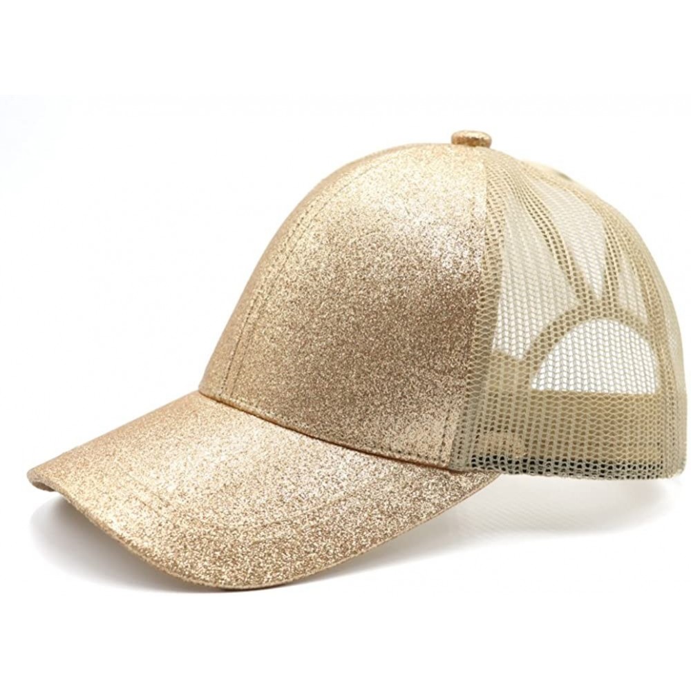 Baseball Caps Ponytail High Buns Ponycaps Baseball Adjustable - Glitter Golden - C818E8ETHNE $8.30