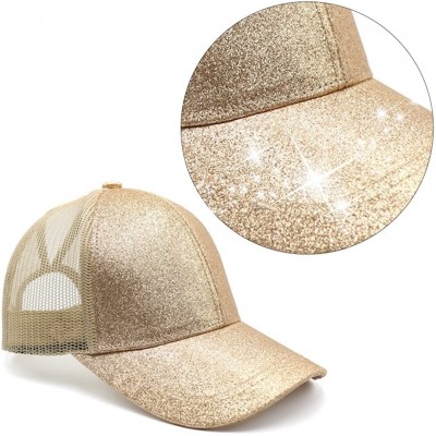 Baseball Caps Ponytail High Buns Ponycaps Baseball Adjustable - Glitter Golden - C818E8ETHNE $8.30