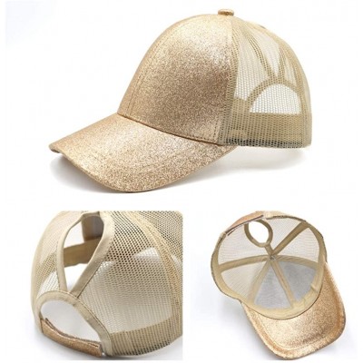 Baseball Caps Ponytail High Buns Ponycaps Baseball Adjustable - Glitter Golden - C818E8ETHNE $8.30