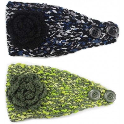Headbands Elegant Camellia Flower Cable Knit Winter Turban Ear Warmer Headband - Rose Red - CH189R7EXC9 $23.56