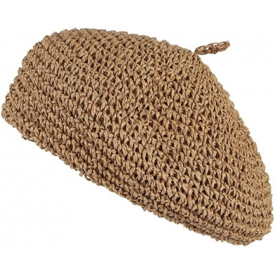 Berets Women Beret Hat Crochet Straw Newsboy Hat Adjustable French Style Fiddler Artist Hat - Khaki - CW18SYO9OL8 $20.61