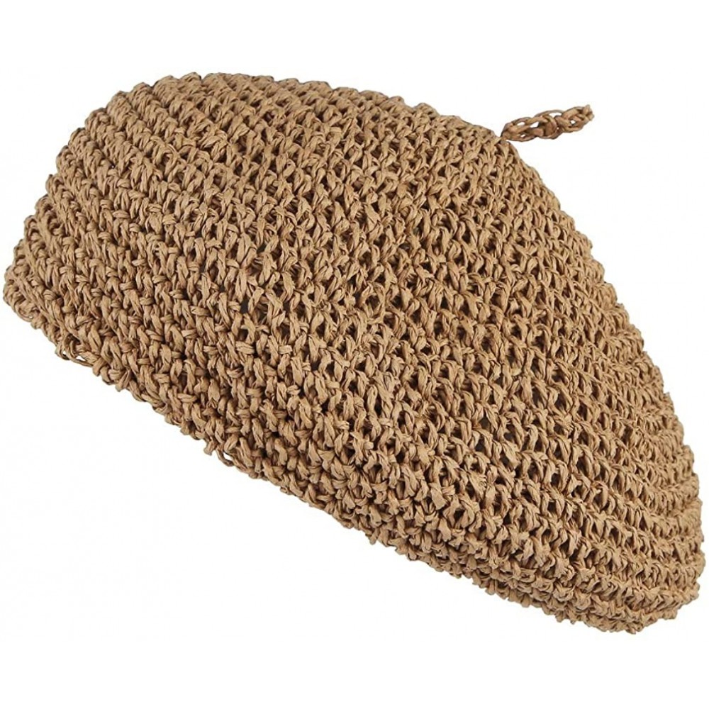 Berets Women Beret Hat Crochet Straw Newsboy Hat Adjustable French Style Fiddler Artist Hat - Khaki - CW18SYO9OL8 $10.06