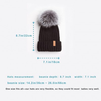 Skullies & Beanies Women Winter Knitted Beanie Hat with Fur Pom Bobble Hat Skull Beanie for Women - Black( Silver Fox Pom) - ...