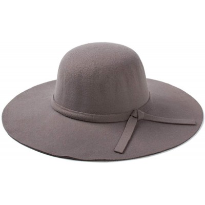 Fedoras Ladies Woolen Fedoras Hat Royal Blue Winter Elegant Vintage Hats with A Wide Brim British Bow Tie Felt Hats - C518QKO...