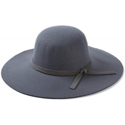 Fedoras Ladies Woolen Fedoras Hat Royal Blue Winter Elegant Vintage Hats with A Wide Brim British Bow Tie Felt Hats - C518QKO...