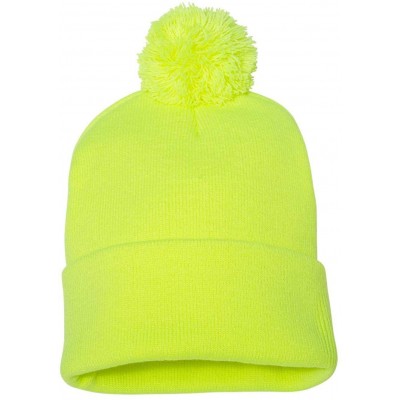 Skullies & Beanies SP15 - Pom Pom Knit Cap - Neon Yellow - C517Z2YZETI $7.69