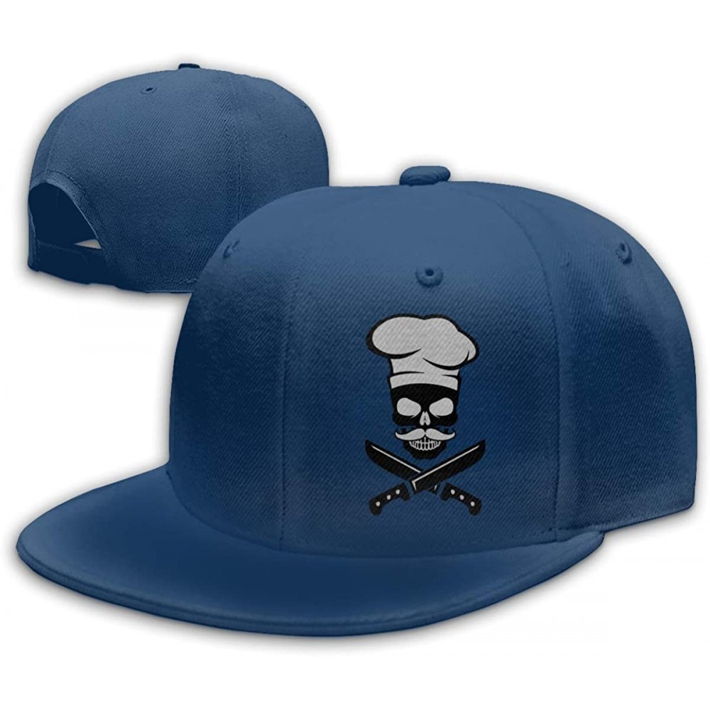 Baseball Caps Skull Chef Mustache Snapback Flat Baseball Cap Men's Adjustable - Navy - C7196XNCH8E $17.11