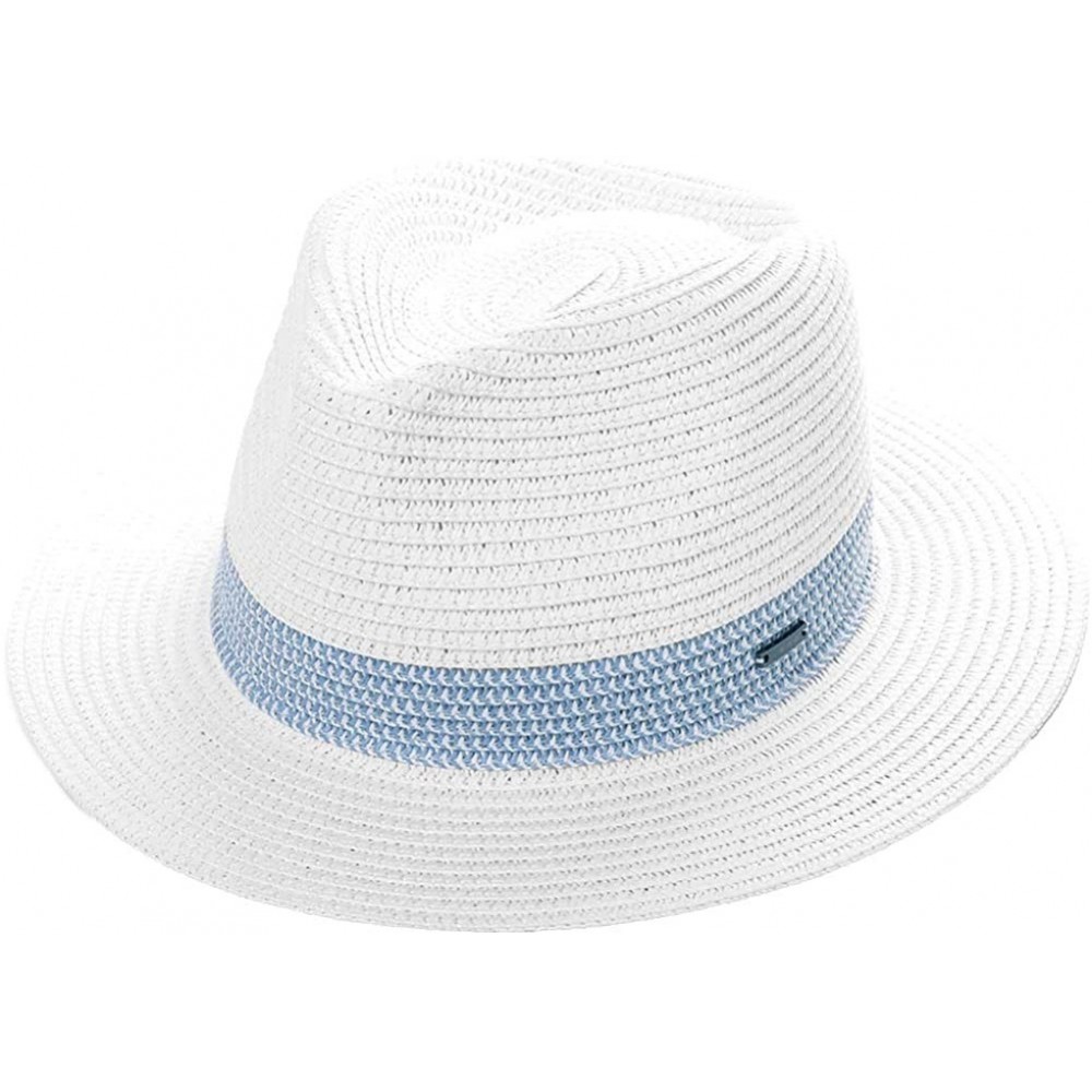 Sun Hats Womens Straw Fedora Brim Panama Beach Havana Summer Sun Hat Party Floppy - 00738_white Blue - CS18S74AO8L $13.85