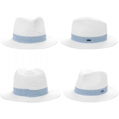 Sun Hats Womens Straw Fedora Brim Panama Beach Havana Summer Sun Hat Party Floppy - 00738_white Blue - CS18S74AO8L $13.85